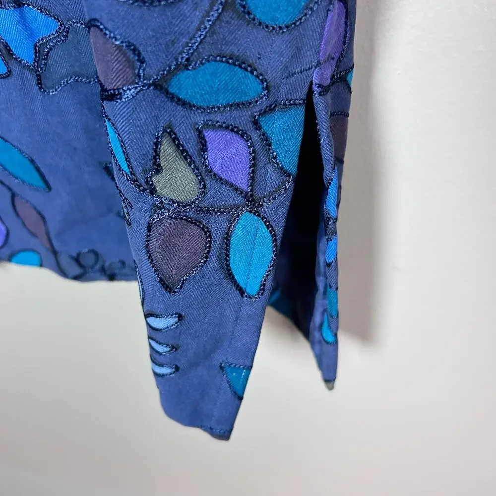 Chico's Design top Size XL Oversized relaxed art to wear embroidery nature silk